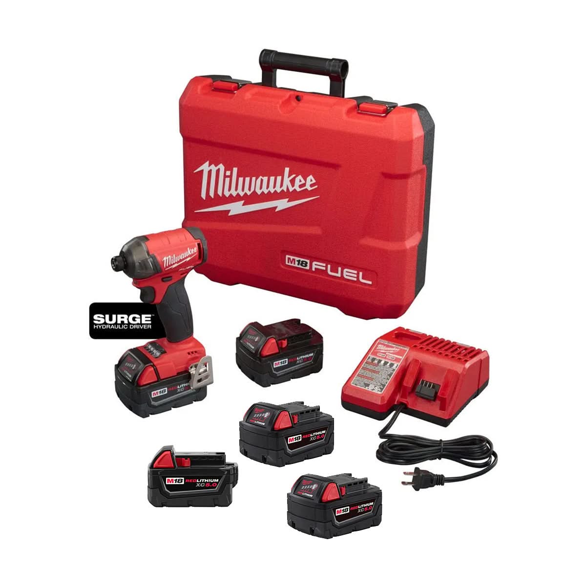 Milwaukee M18 FUEL SURGE 1/4" Hex Hydraulic Driver with (5) FIVE 5.0Ah Batteries - Image 1