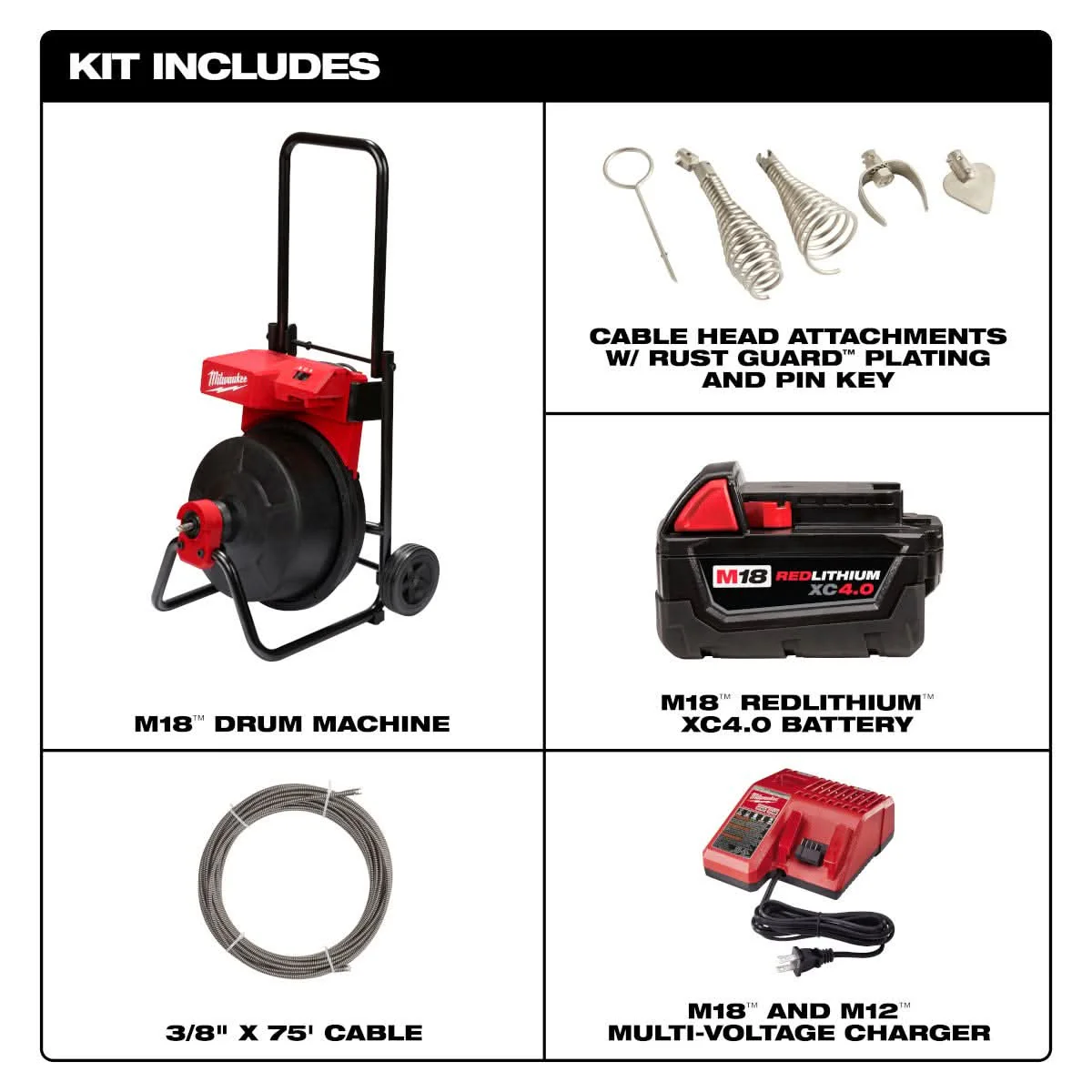 Milwaukee 2817A-21 M18 Drum Machine with 3/8-in Cable 4.0 Ah Kit - Image 2