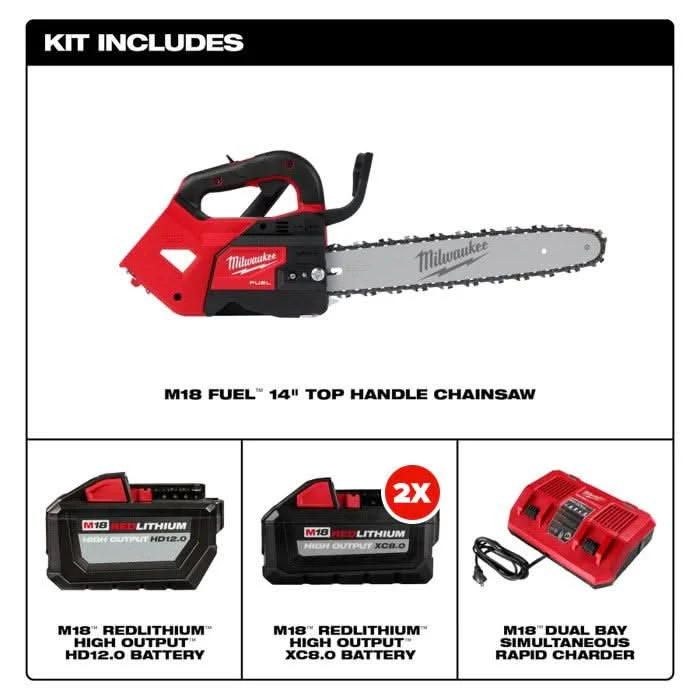 Milwaukee M18 FUEL 14" Top Handle Chainsaw with Variety 3-Pack Battery - Image 2