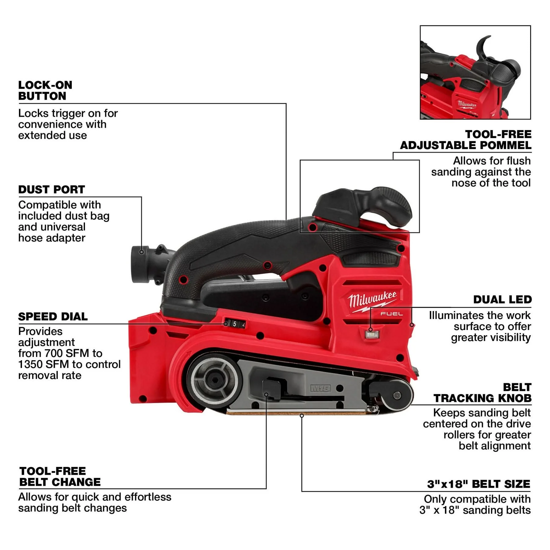 Milwaukee 2832-20 M18 FUEL 3-in. x 18-in. Cordless Belt Sander - Image 2