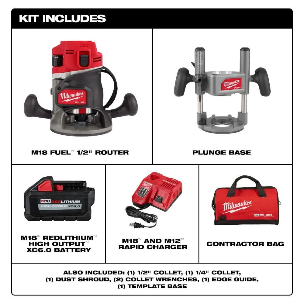 Milwaukee 2838-21 M18 FUEL 1/2-in. Cordless Router Multi-Base 6.0Ah Kit - Image 2
