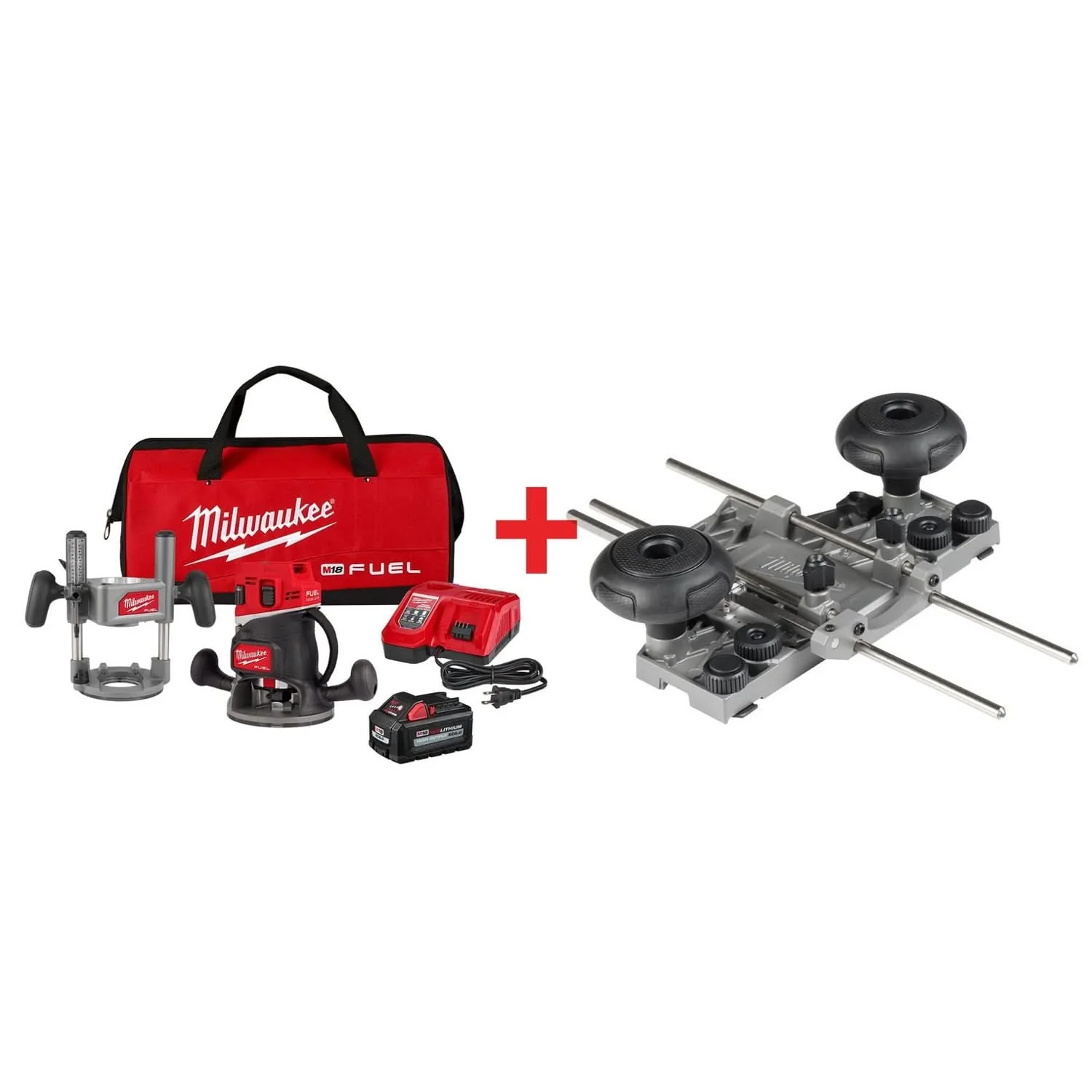 Milwaukee M18 FUEL 1/2-in. Cordless Router Multi-Base 6.0Ah Kit with Router Guide Rail Adapter - Image 1