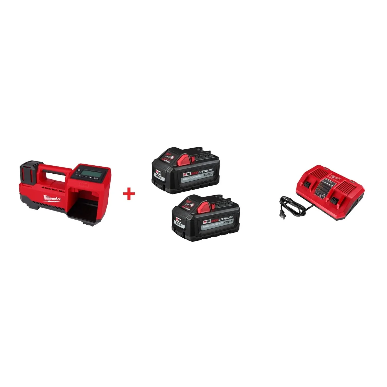 Milwaukee M18 Compact Tire Inflator with 6.0Ah Battery 2-Pack and M18 Dual Bay Simultaneous Rapid Charger - Image 1
