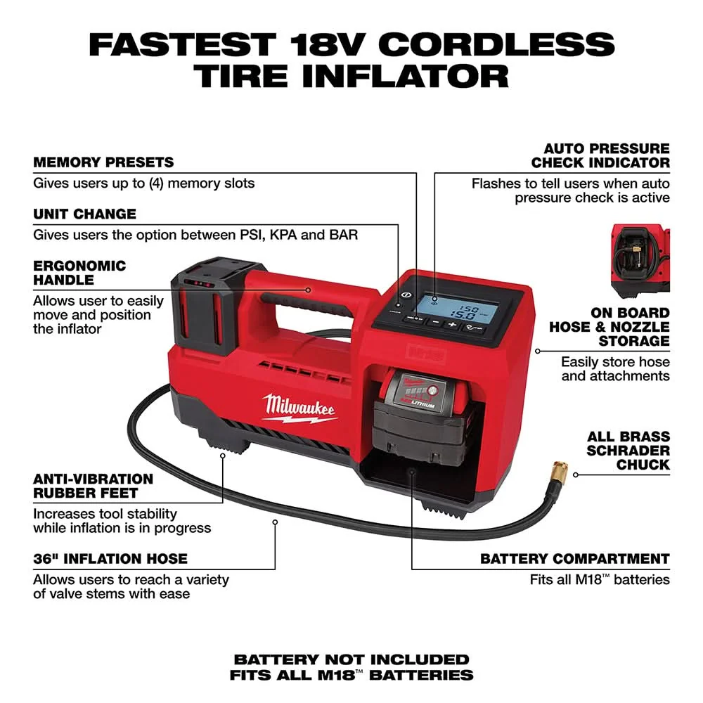 Milwaukee M18 Compact Tire Inflator, Tool Only (PROMO) - Image 3