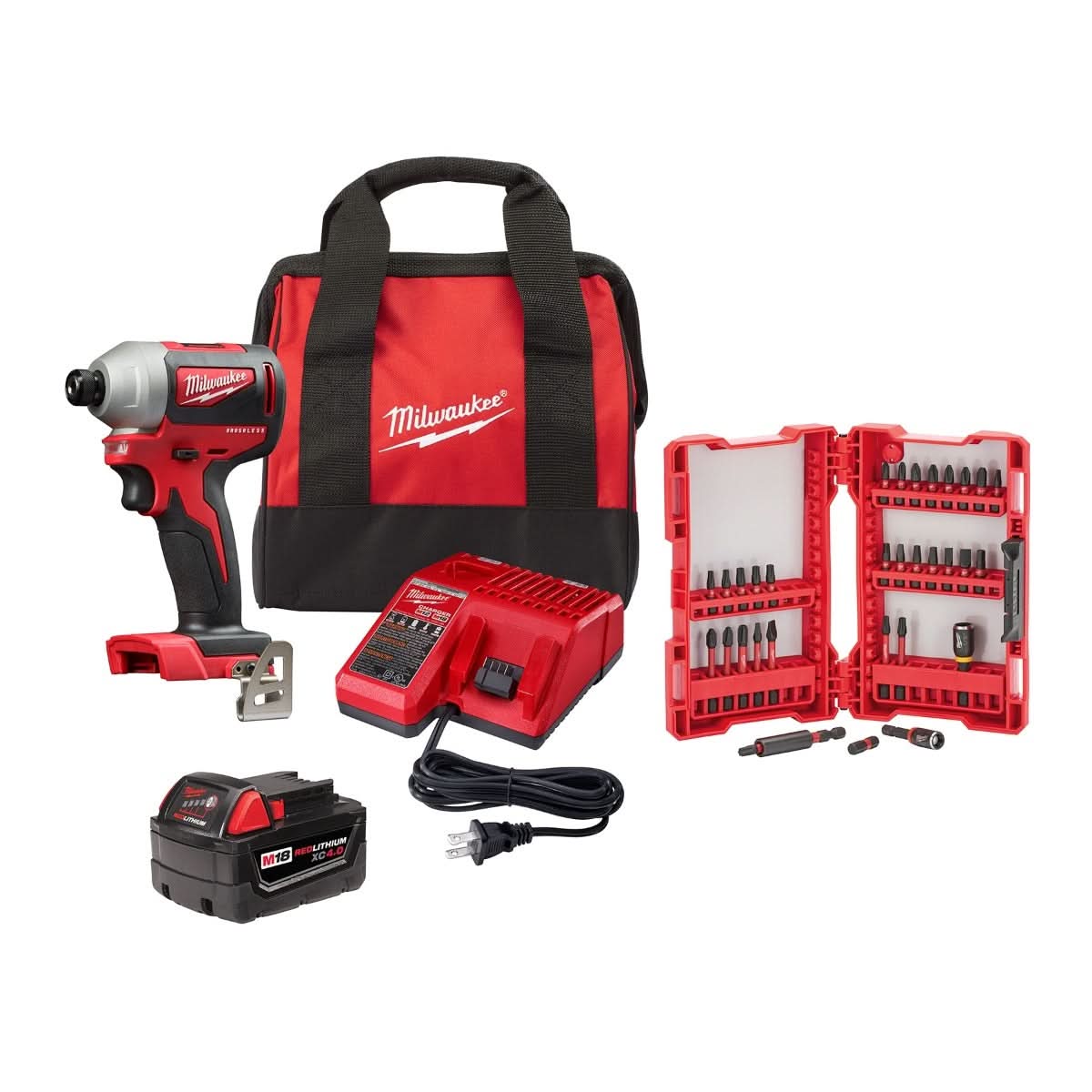 Milwaukee M18 18V 1/4" Cordless Brushless Impact Driver Kit w/ Bit Set - Image 1