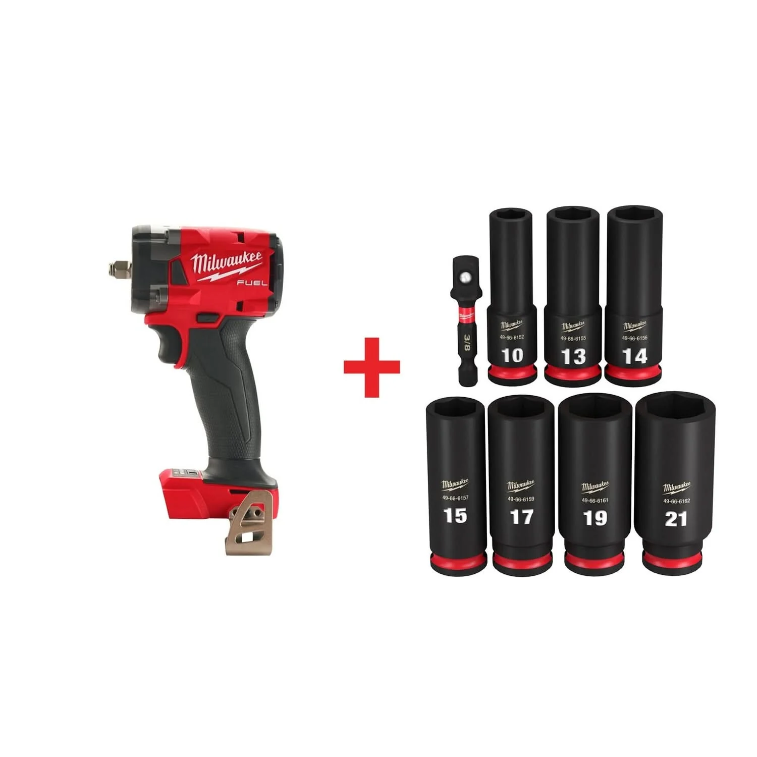 Milwaukee M18 FUEL 3/8-Inch Compact Impact Wrench with Friction Ring with 8-Piece SHOCKWAVE 3/8-Inch Drive Metric Deep 6-Point Impact Duty Socket Set - Image 1