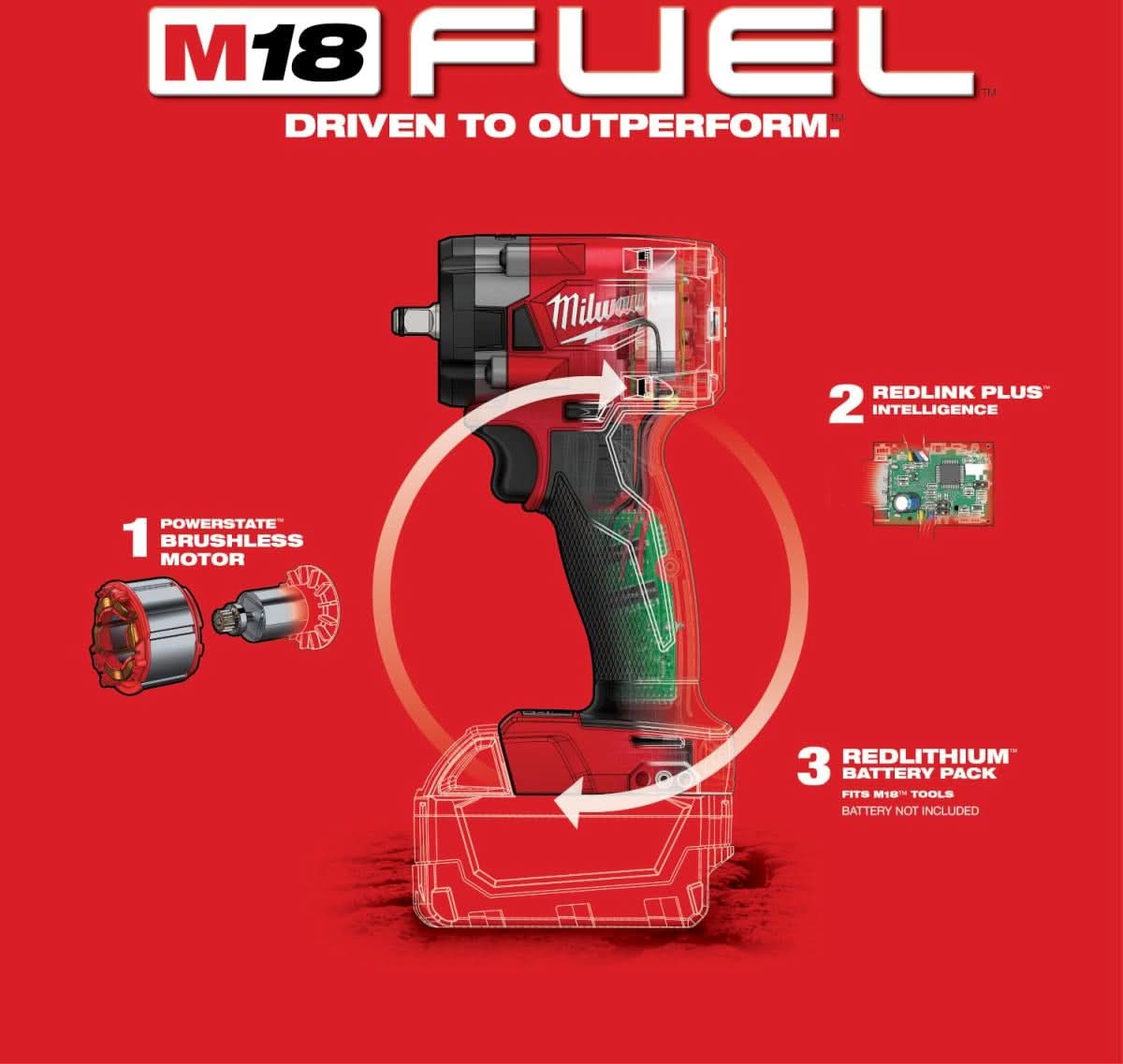 Milwaukee 2854-20 M18 FUEL 3/8-Inch Compact Impact Wrench with Friction Ring, Tool Only (PROMO) - Image 3