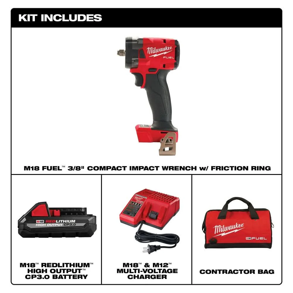 Milwaukee 2854-21HO M18 FUEL 3/8" Compact Impact Wrench w/ Friction Ring Kit - Image 2
