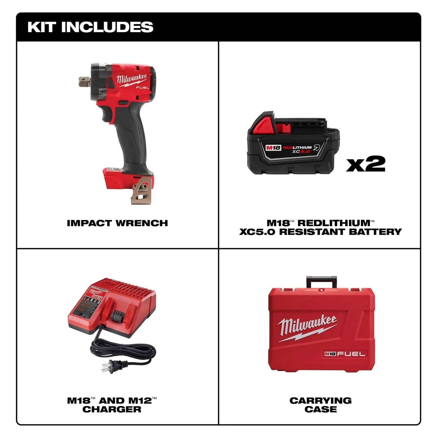 Milwaukee 2855P-22R M18 FUEL 1/2 " Compact Impact Wrench w/ Pin Detent Kit - Image 2