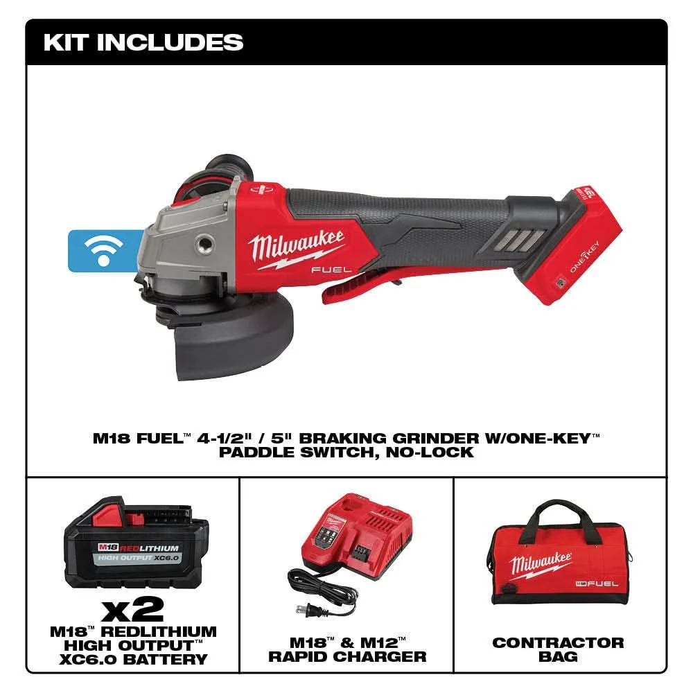 Milwaukee 2882-22 M18 FUEL 4-1/2" / 5" Braking Grinder w/ ONE-KEY Paddle Switch, No-Lock Kit - Image 2