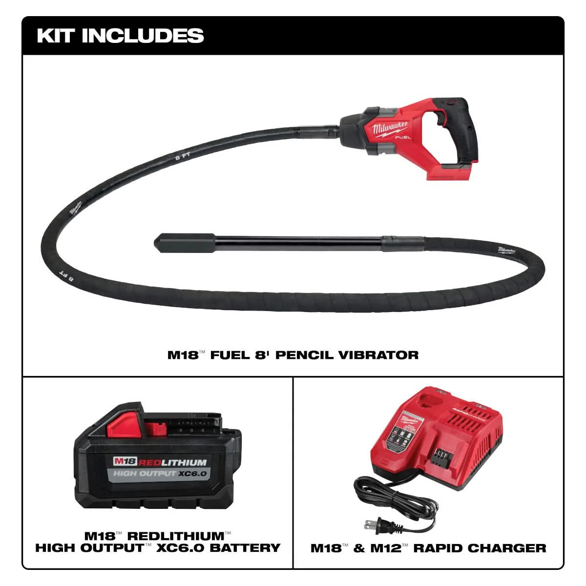 Milwaukee 2911-21 M18 FUEL 8-ft Concrete Pencil Vibrator Kit - Image 2
