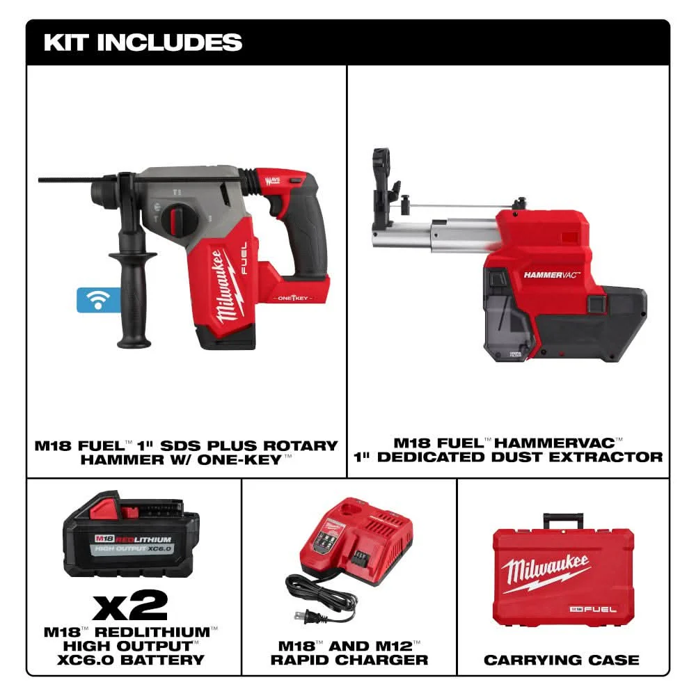 Milwaukee 2914-22DE M18 FUEL 1" SDS Plus Rotary Hammer w/ ONE-KEY Dust Extractor Kit - Image 2