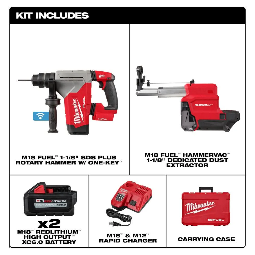 Milwaukee 2915-22DE M18 FUEL 1-1/8-in. SDS Plus Rotary Hammer Dust Extractor Kit - Image 2