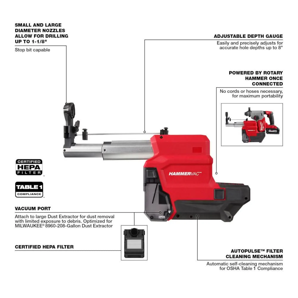 Milwaukee 2915-DE M18 FUEL HAMMERVAC 1-1/8-in. Dedicated Dust Extractor - Image 3