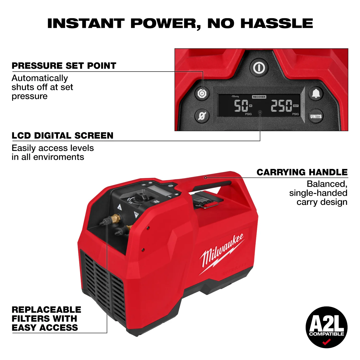 Milwaukee 2938-21 M18 Brushless Refrigerant Recovery Machine - Image 2