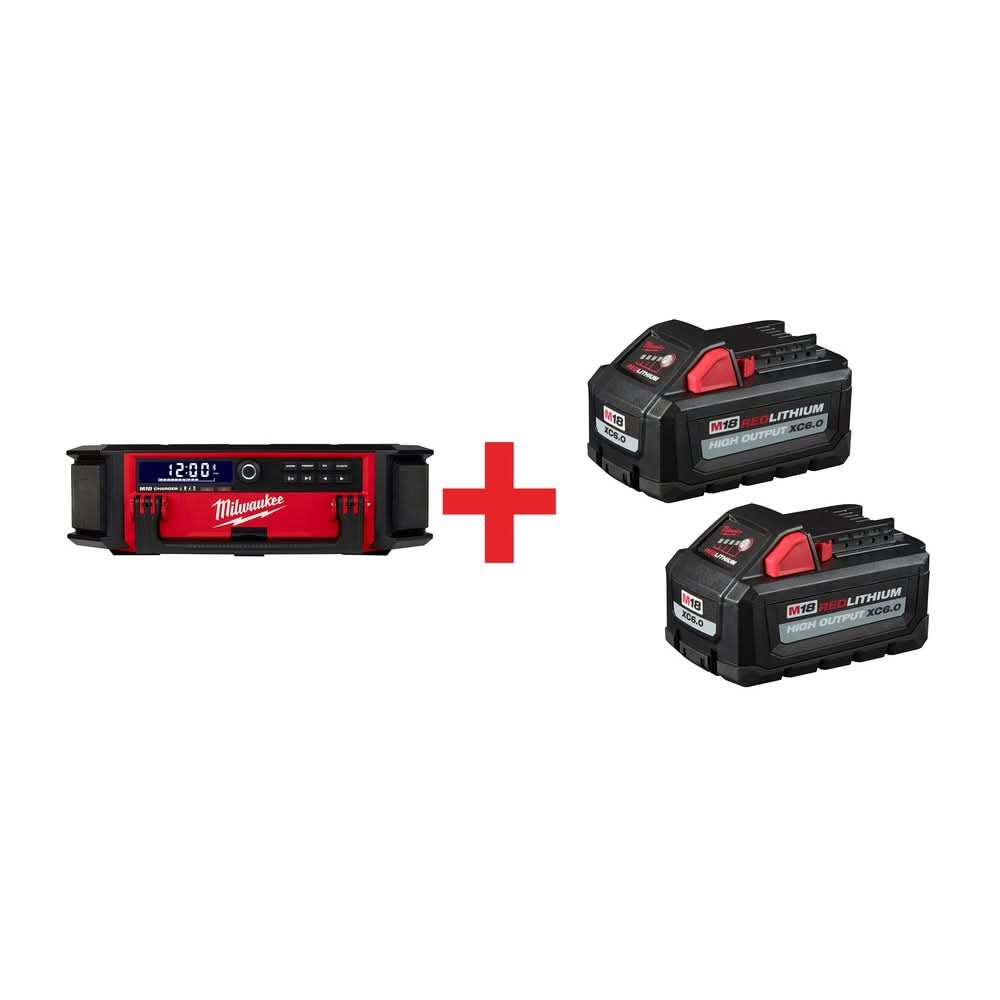 Milwaukee M18 PACKOUT 10-Speaker Bluetooth Jobsite Radio + Charger with 6.0Ah Battery 2-Pack - Image 1
