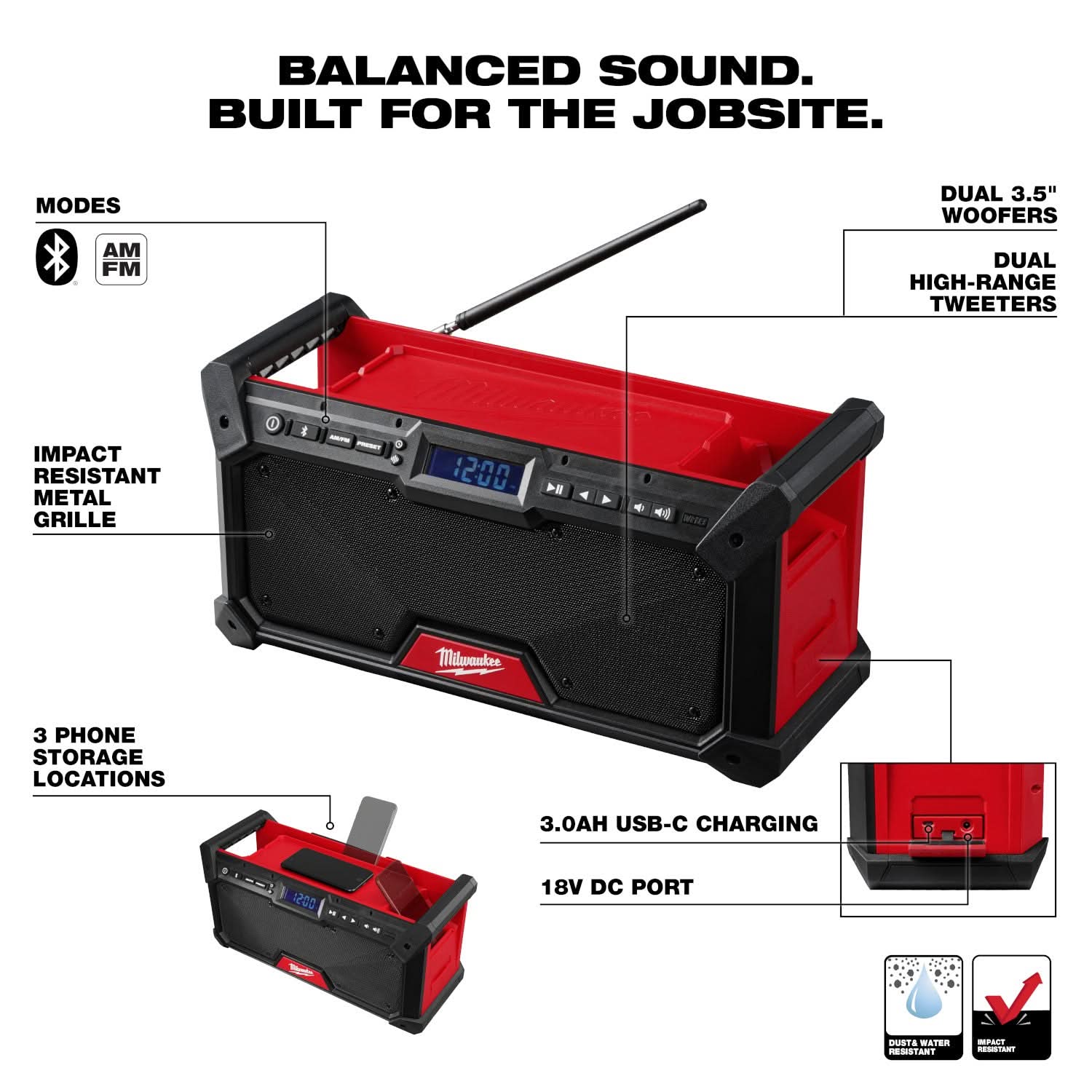 Milwaukee M18 Bluetooth Jobsite Radio, Tool Only (PROMO) - Image 3