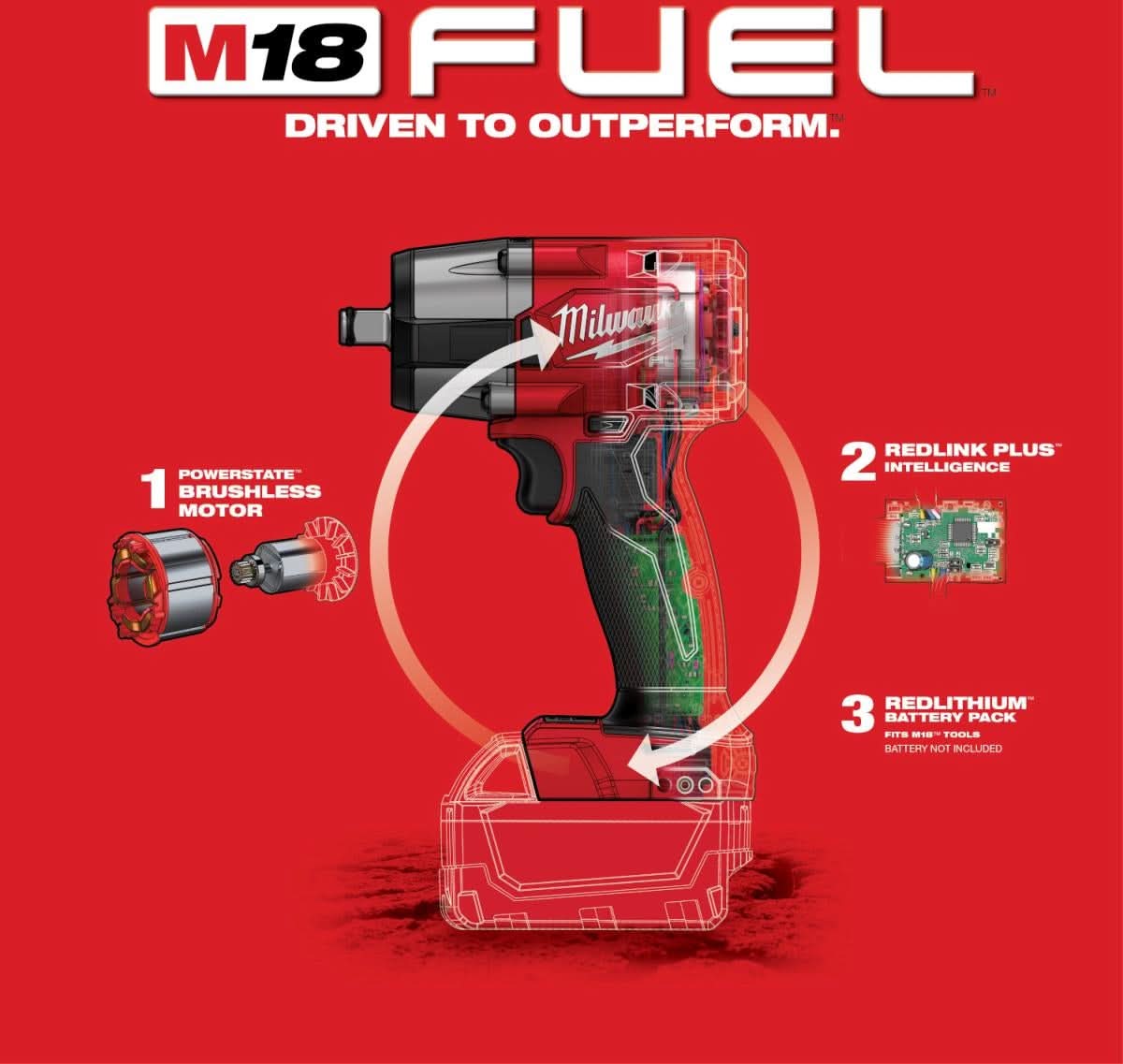 Milwaukee 2962-20 M18 FUEL 1/2-Inch Mid-Torque Impact Wrench with Friction Ring, Tool Only (PROMO) - Image 3