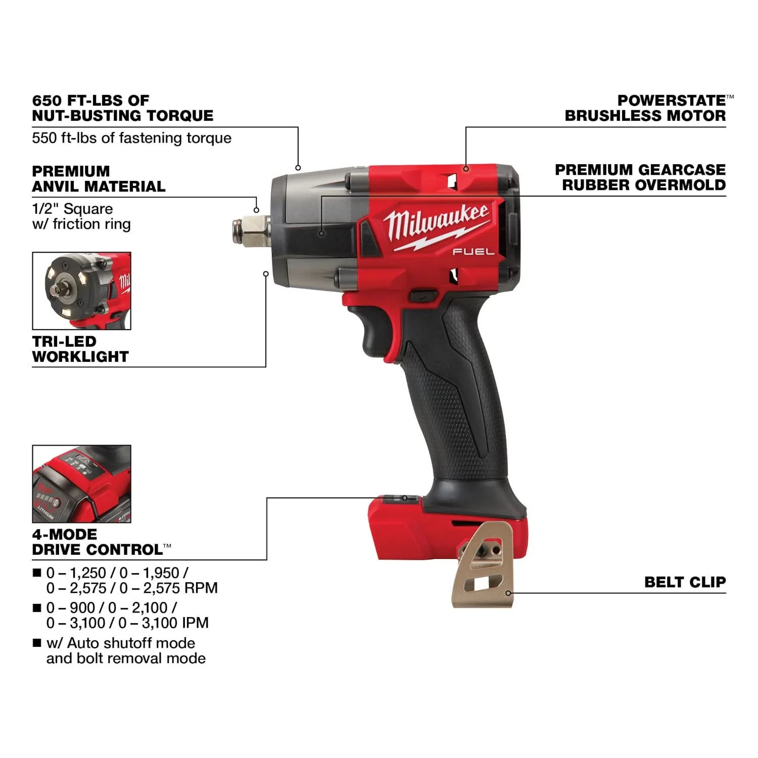 Milwaukee 3890-22 M18 FUEL Impact Wrench & M12 FUEL Ratchet  2-Tool Combo Kit - Image 3