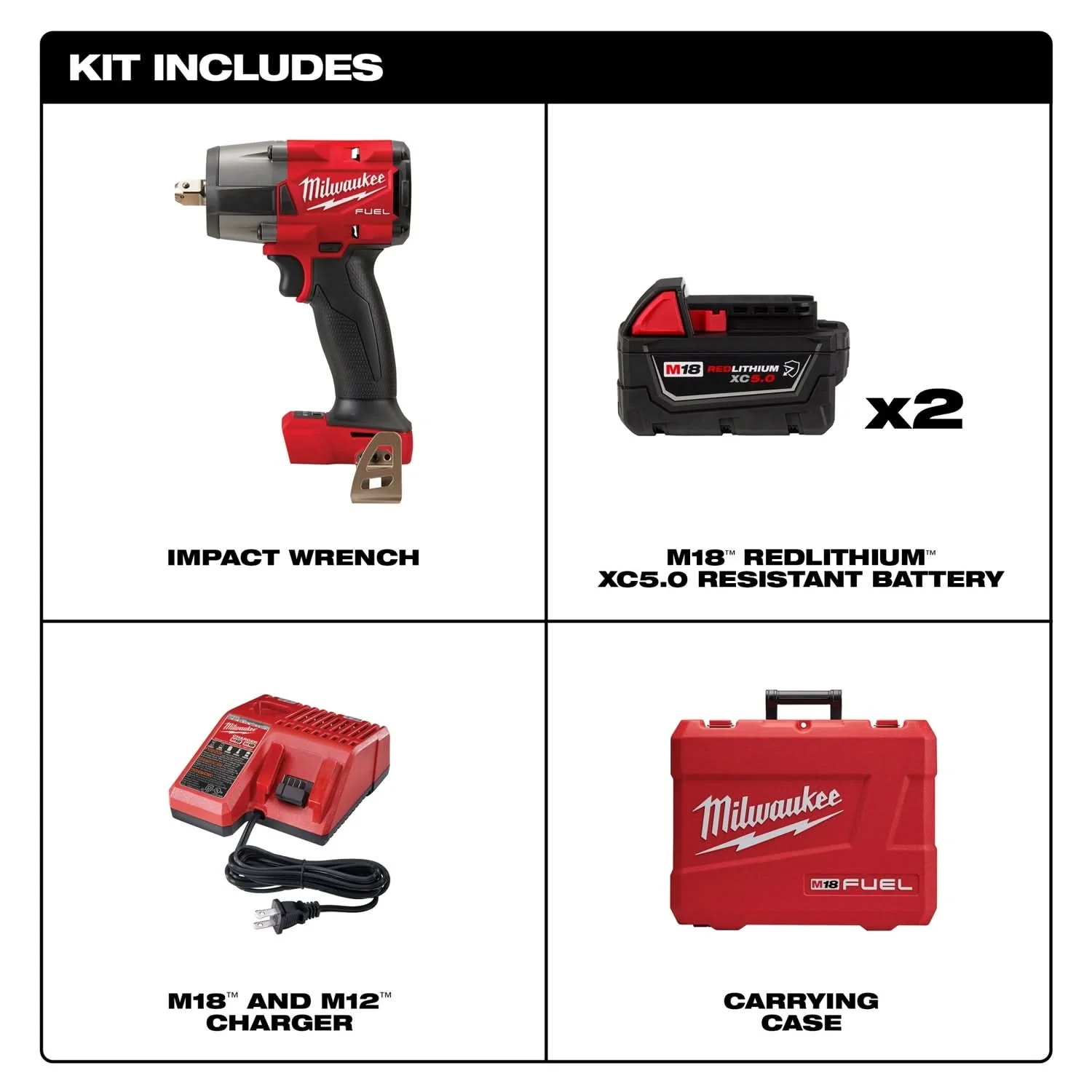 Milwaukee 2962P-22R M18 FUEL 1/2 Mid-Torque Impact Wrench w/ Pin Detent Kit - Image 2