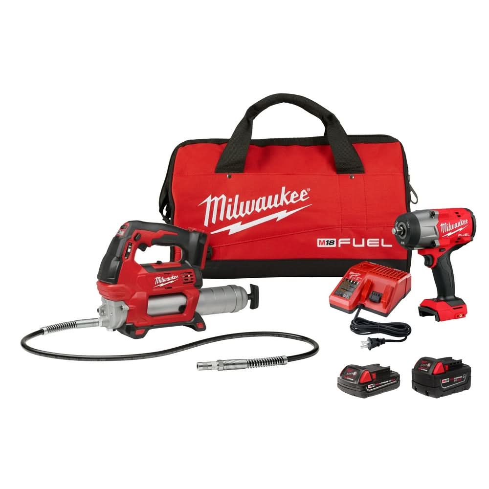Milwaukee 2967-22GG M18 FUEL 1/2" HTIW & Grease Gun Combo Kit - Image 1
