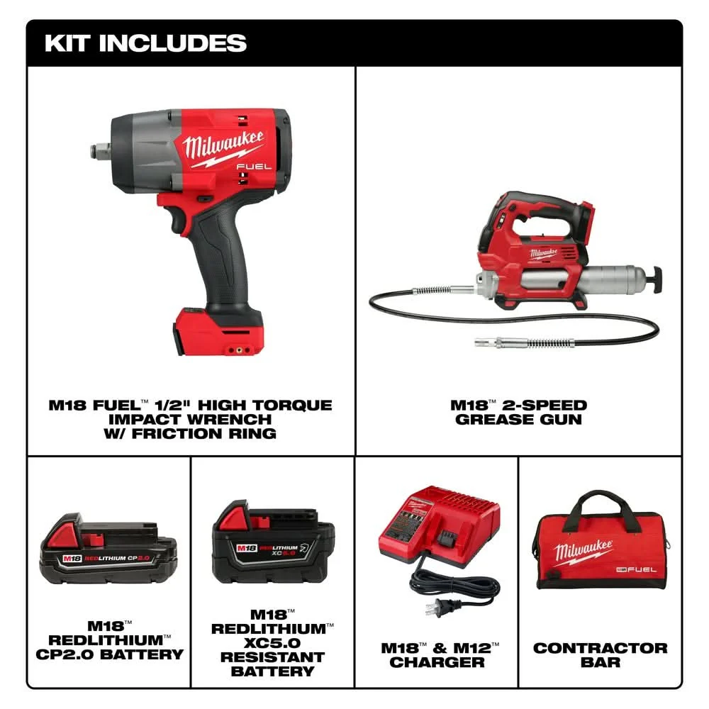 Milwaukee 2967-22GG M18 FUEL 1/2" HTIW & Grease Gun Combo Kit - Image 2