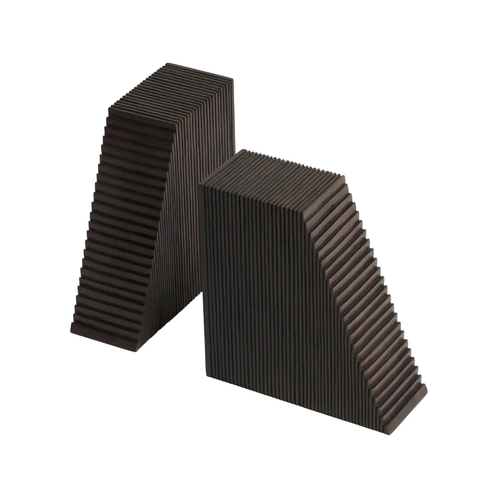 ETHNICRAFT GROOVES BOOK ENDS - MAHOGANY DARK BROWN | $259.00 - Image 1