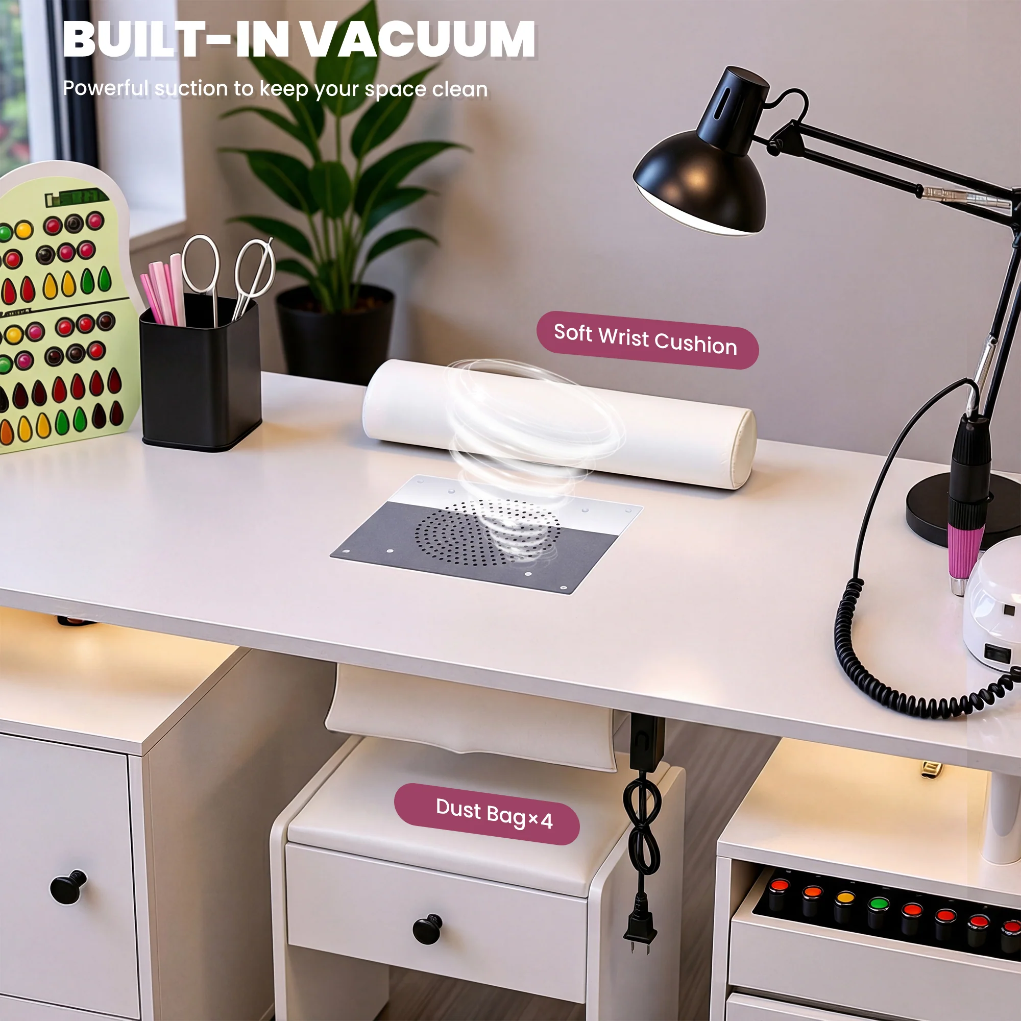 Advwin Nail Desk & Storage Stool Set for Nail Tech - Image 2