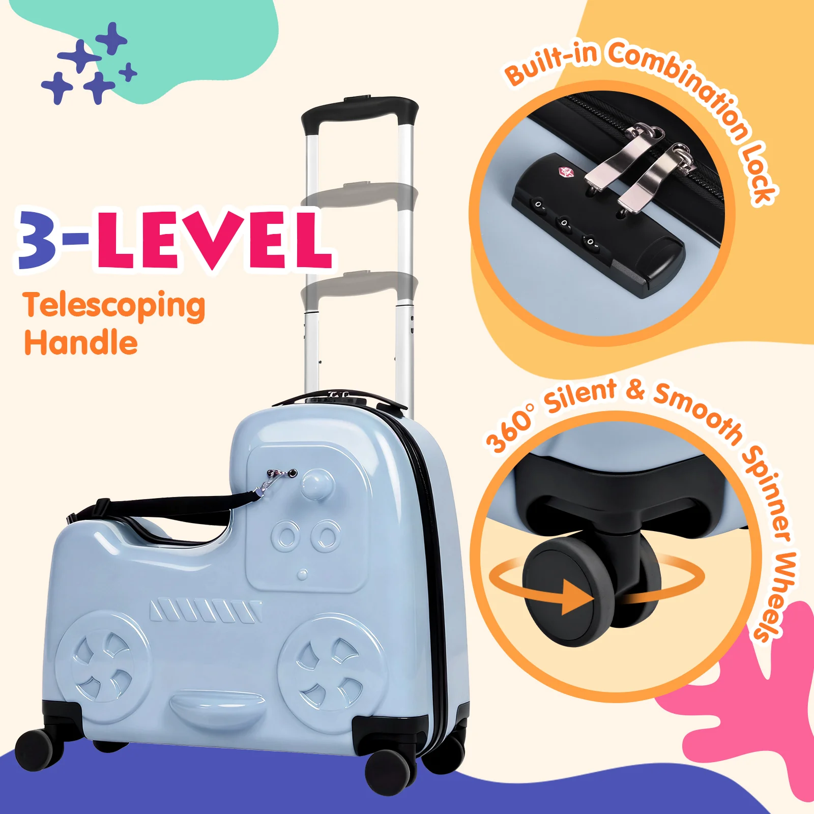 Advwin 22" Kids Ride-On Suitcase with Safety Strap - Image 2