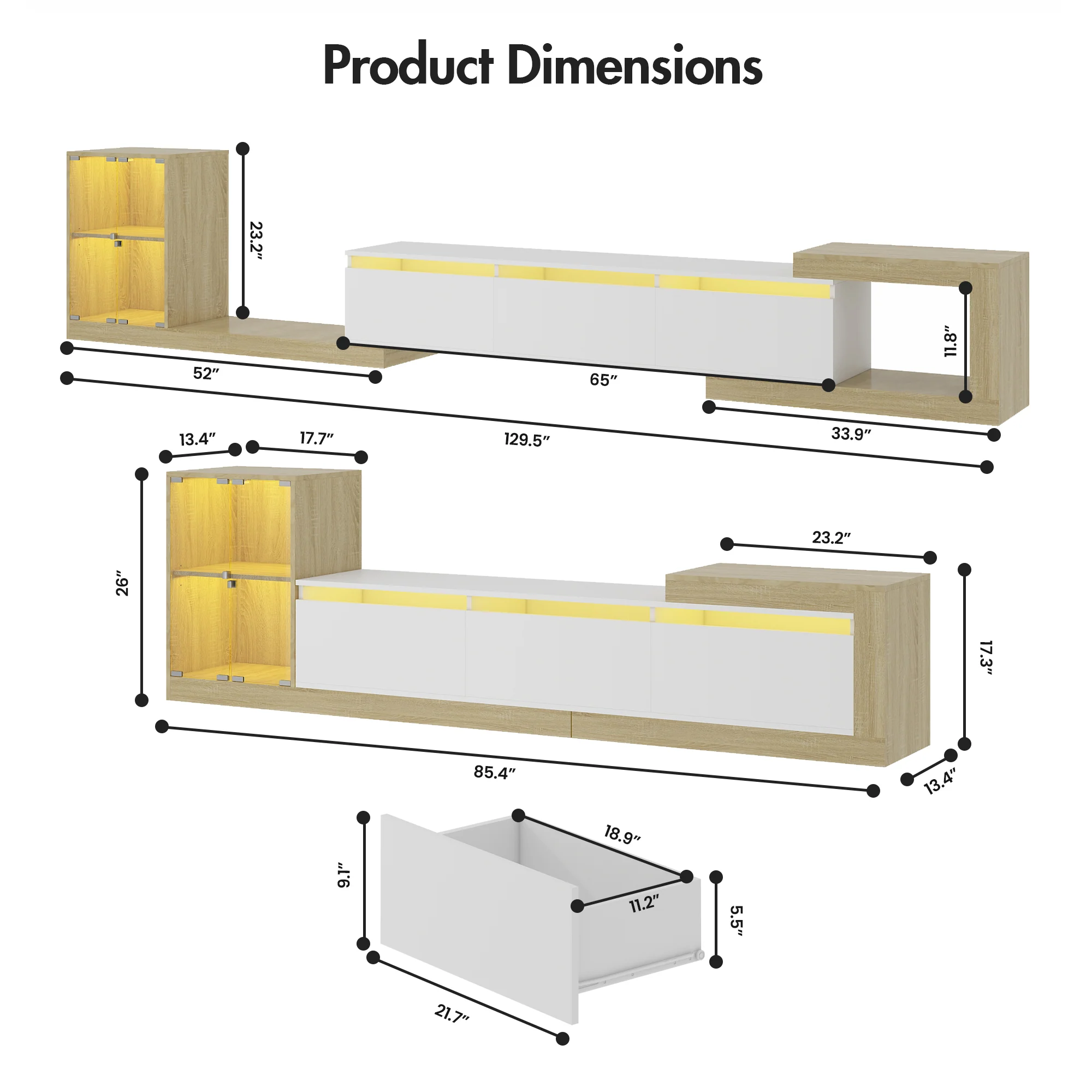 Advwin Extendable TV Stand with Glass Cabinet - Image 2