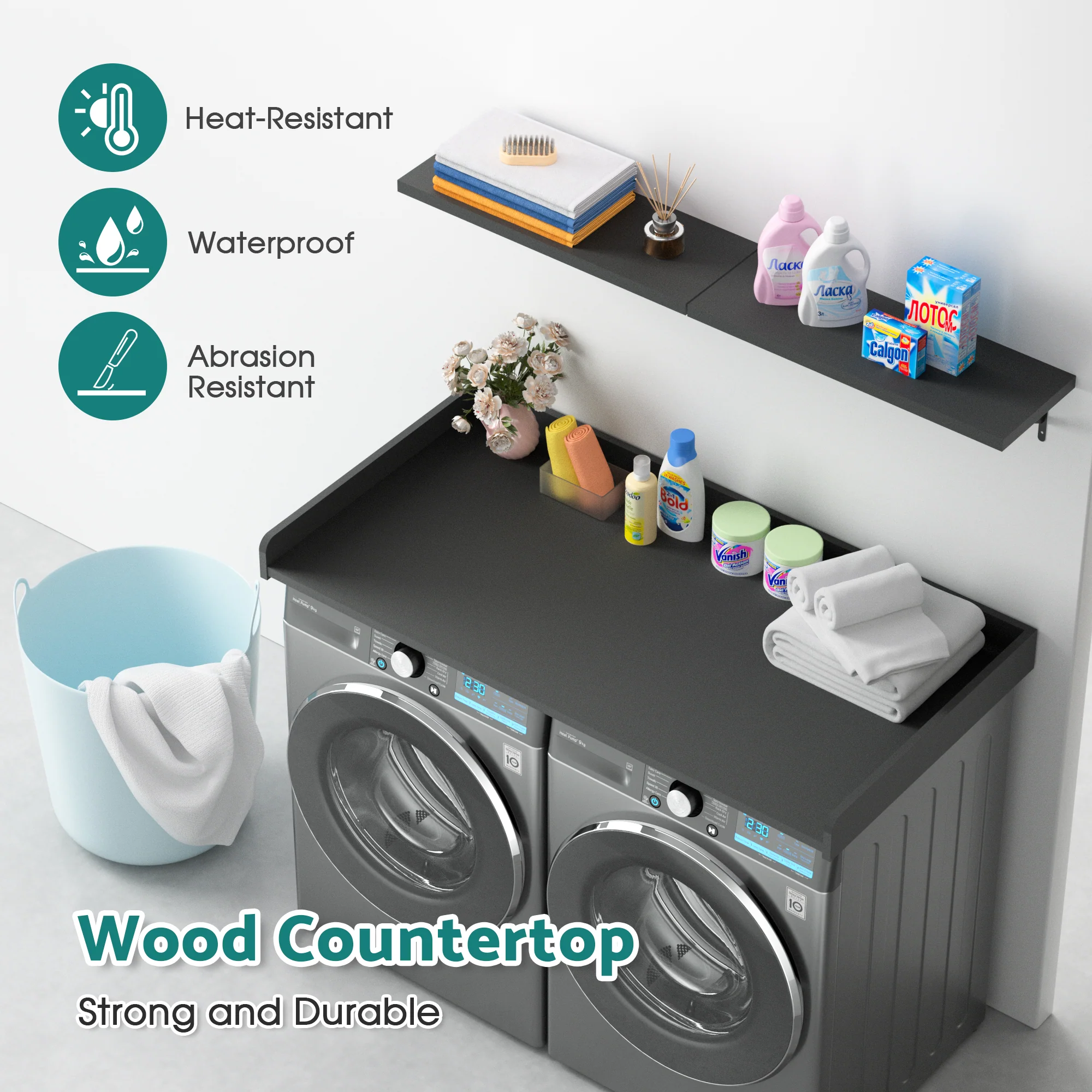 Advwin Washer Dryer Countertop 54" 2-Layer Shelves - Image 2