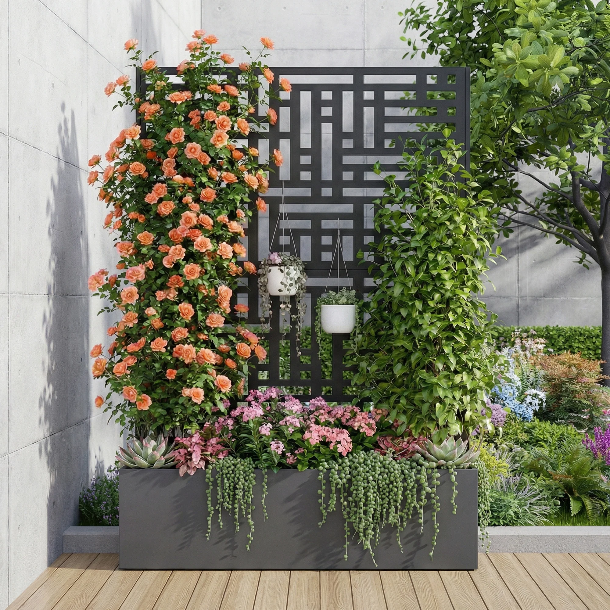 Advwin Metal Planter Box w/ Trellis Privacy Screen