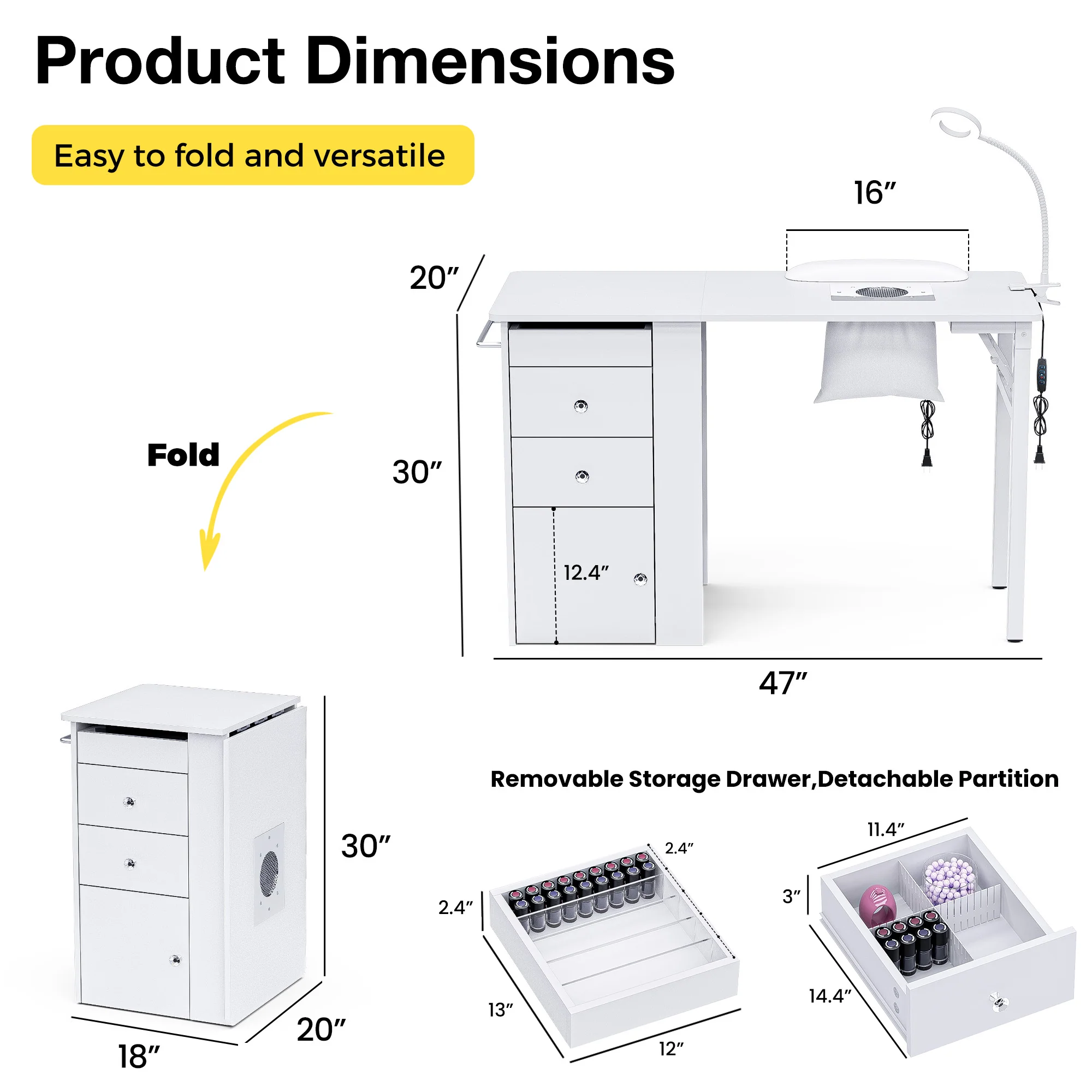 Advwin Folding Nail Table with Dust Collector - Image 3