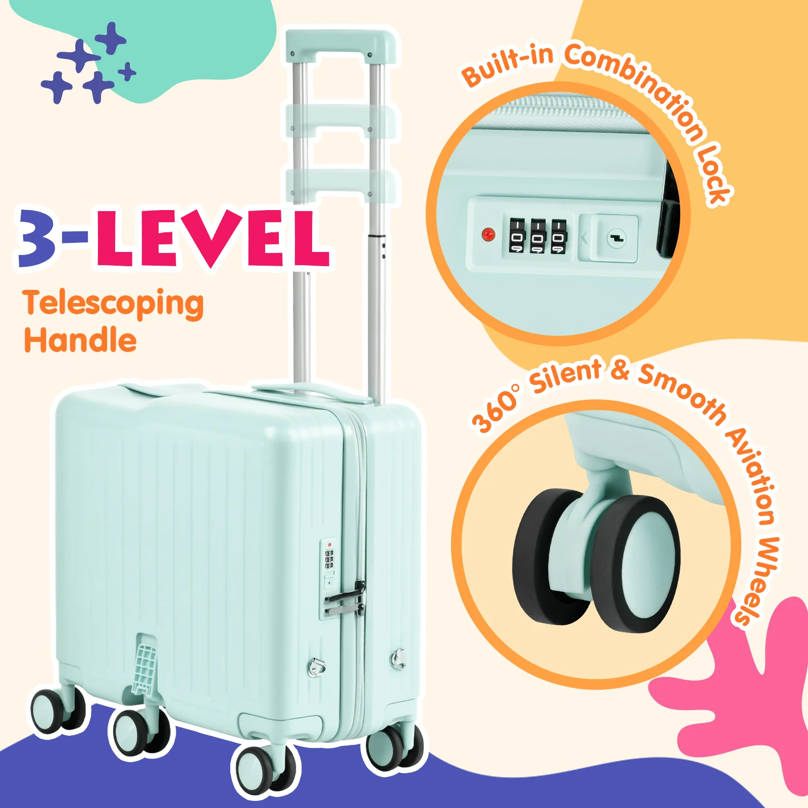 Advwin 20" Kids Ride-On Suitcase with 6 Wheels Green - Image 2