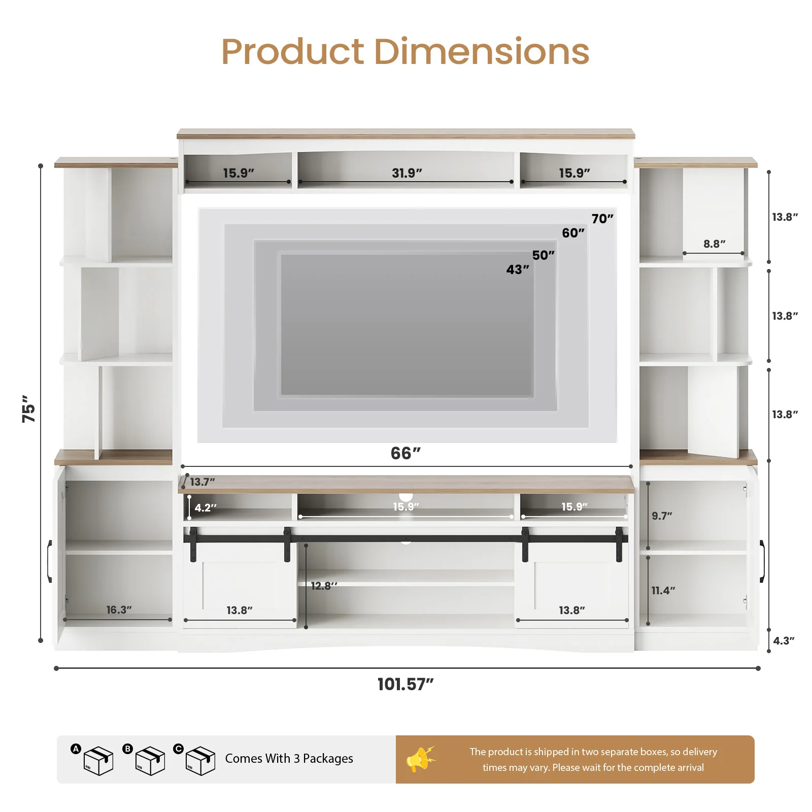 Advwin 101" Modern Wall Unit Entertainment Center - Image 3