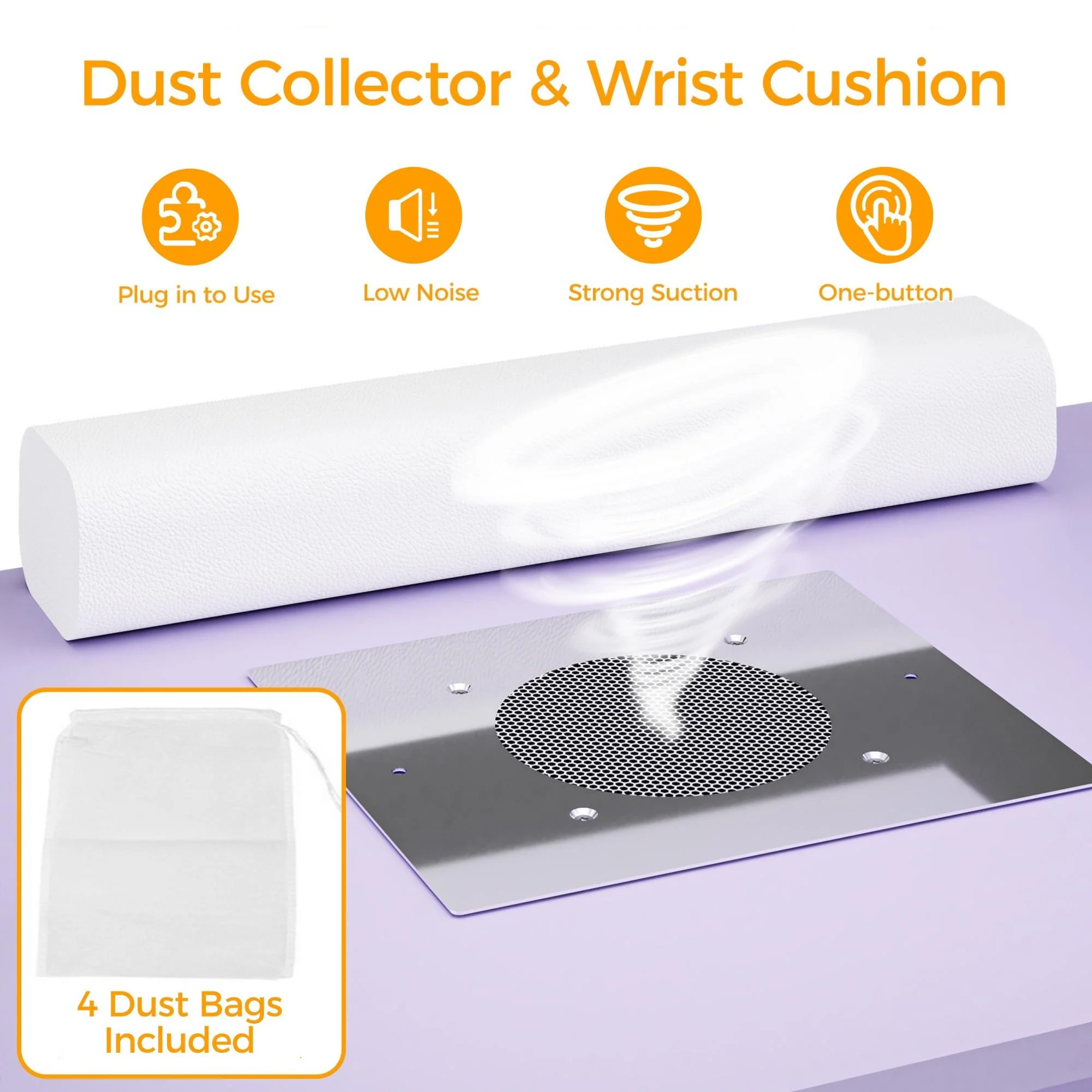 Advwin L-Shaped Rotating Nail Desk with Dust Collector Purple - Image 2