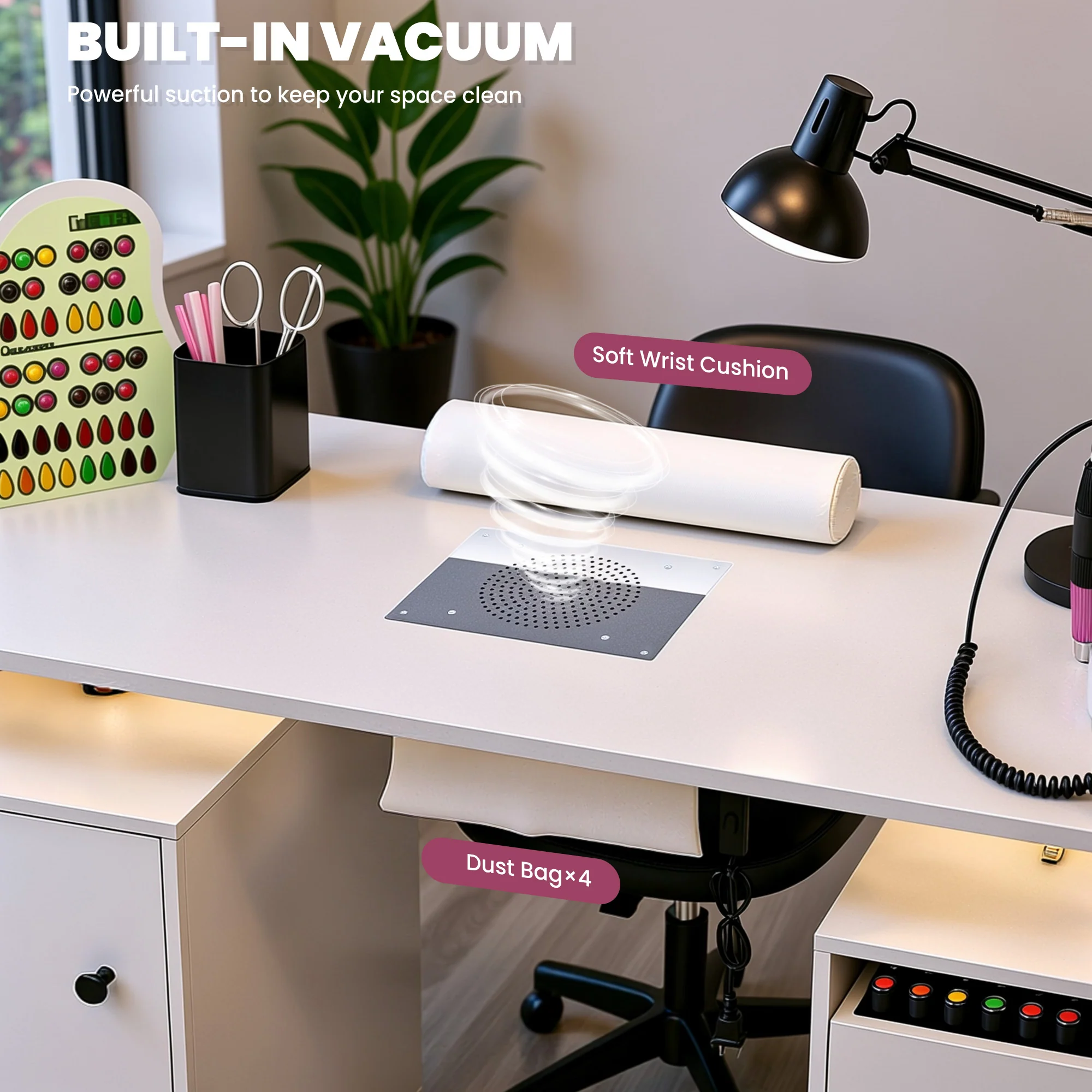 Advwin Nail Table w/ Dust Collector & Lockable Wheels - Image 2
