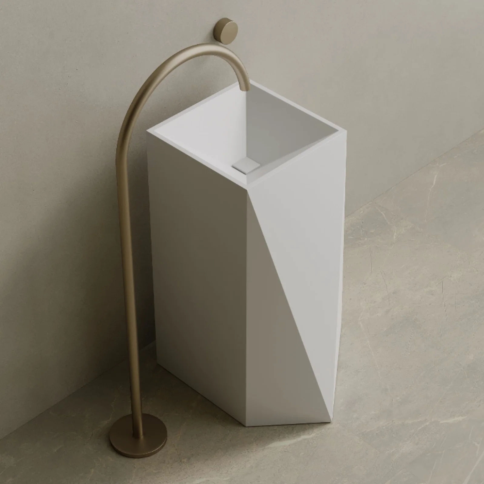 ELEMENTO BATH | 20" x 34" SOLID SURFACE GEOMETRIC PEDESTAL SINK | $1,509.40 - $1,611.10 - Image 2