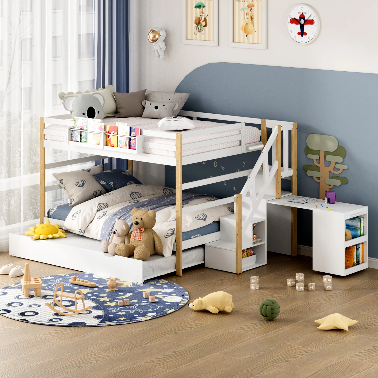 Advwin Bunk Bed with Trundle and Storage Stairs - Image 1