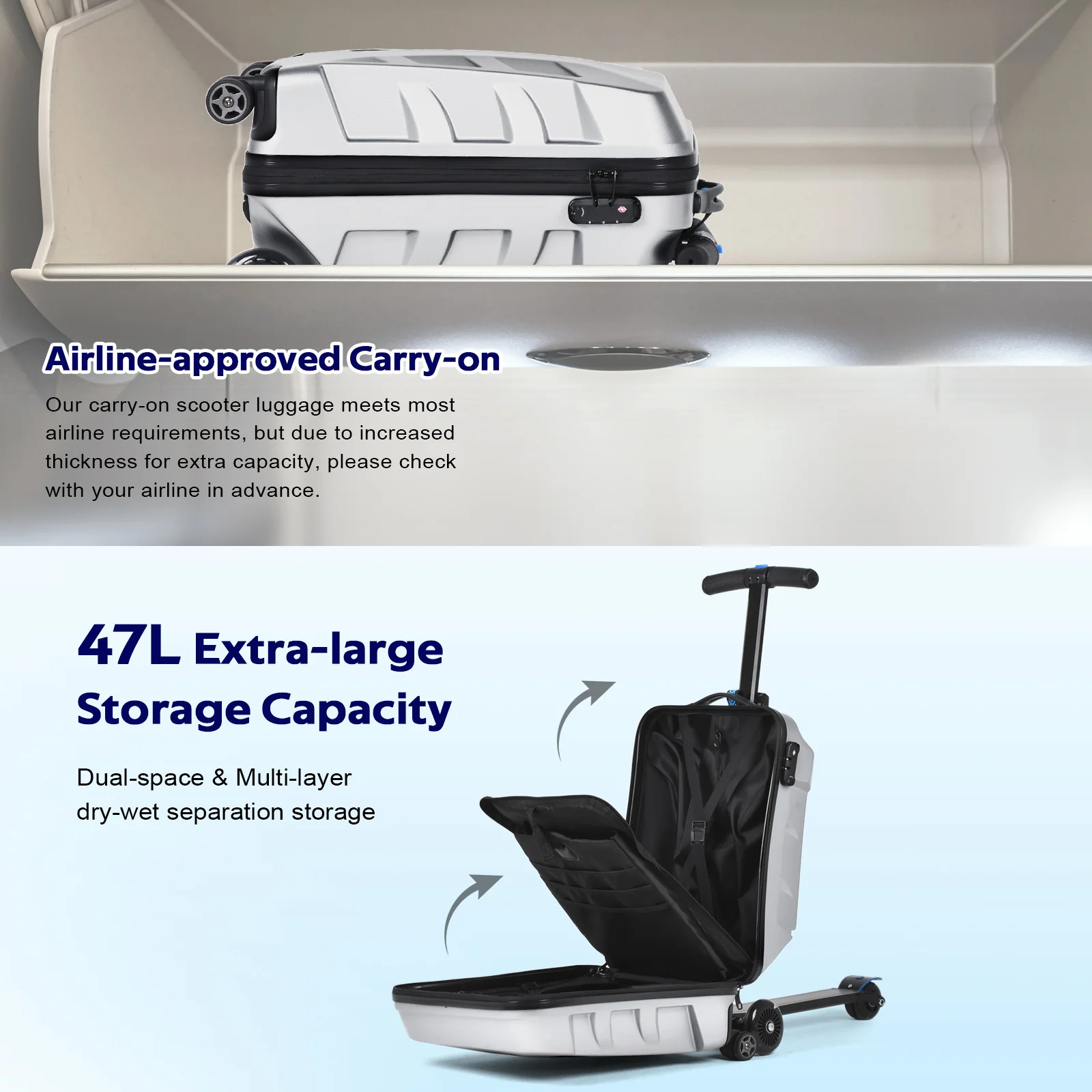Advwin Scooter Suitcase with LED Light Wheels - Image 3