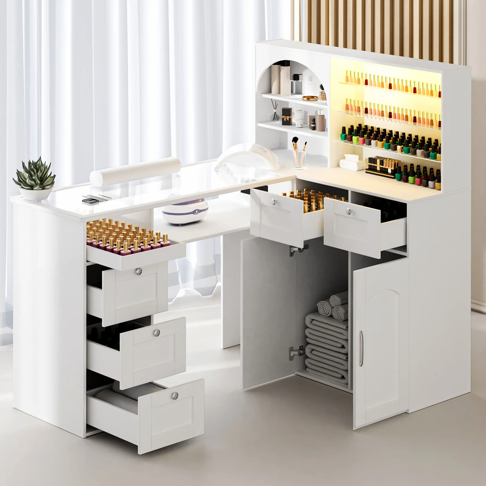 Advwin Nail Table w/LED Display Shelf Glass Table Top - Image 3