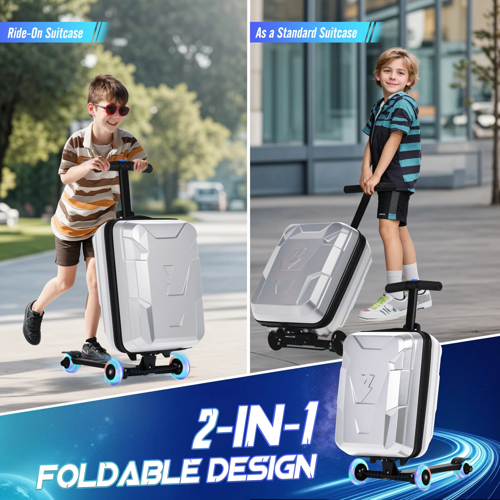 Advwin Foldable Carry On Scooter Suitcase for Kids - Image 2