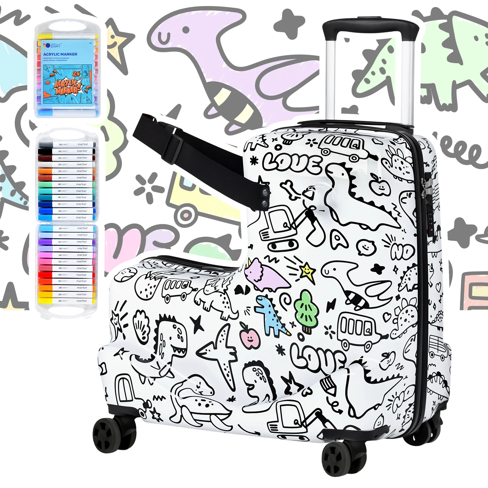 Advwin Kids Ride-On Suitcase Customizable Graffiti Surface - Image 2