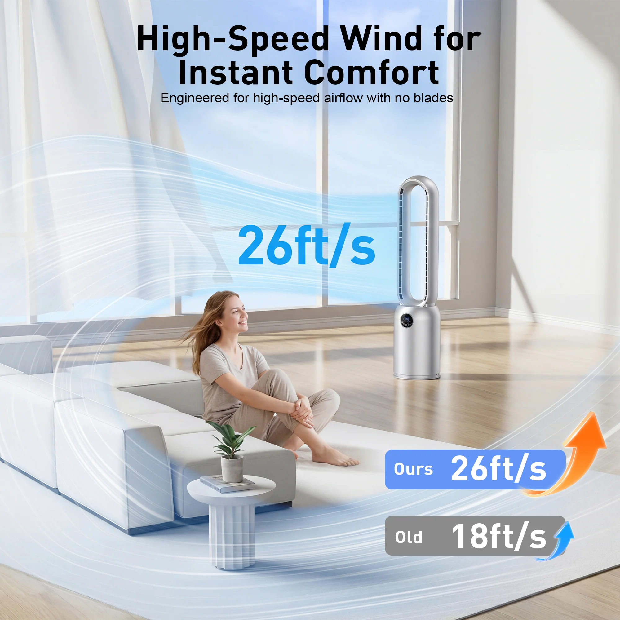 Advwin Smart Bladeless Tower Fan w/ Remote Control - Image 2
