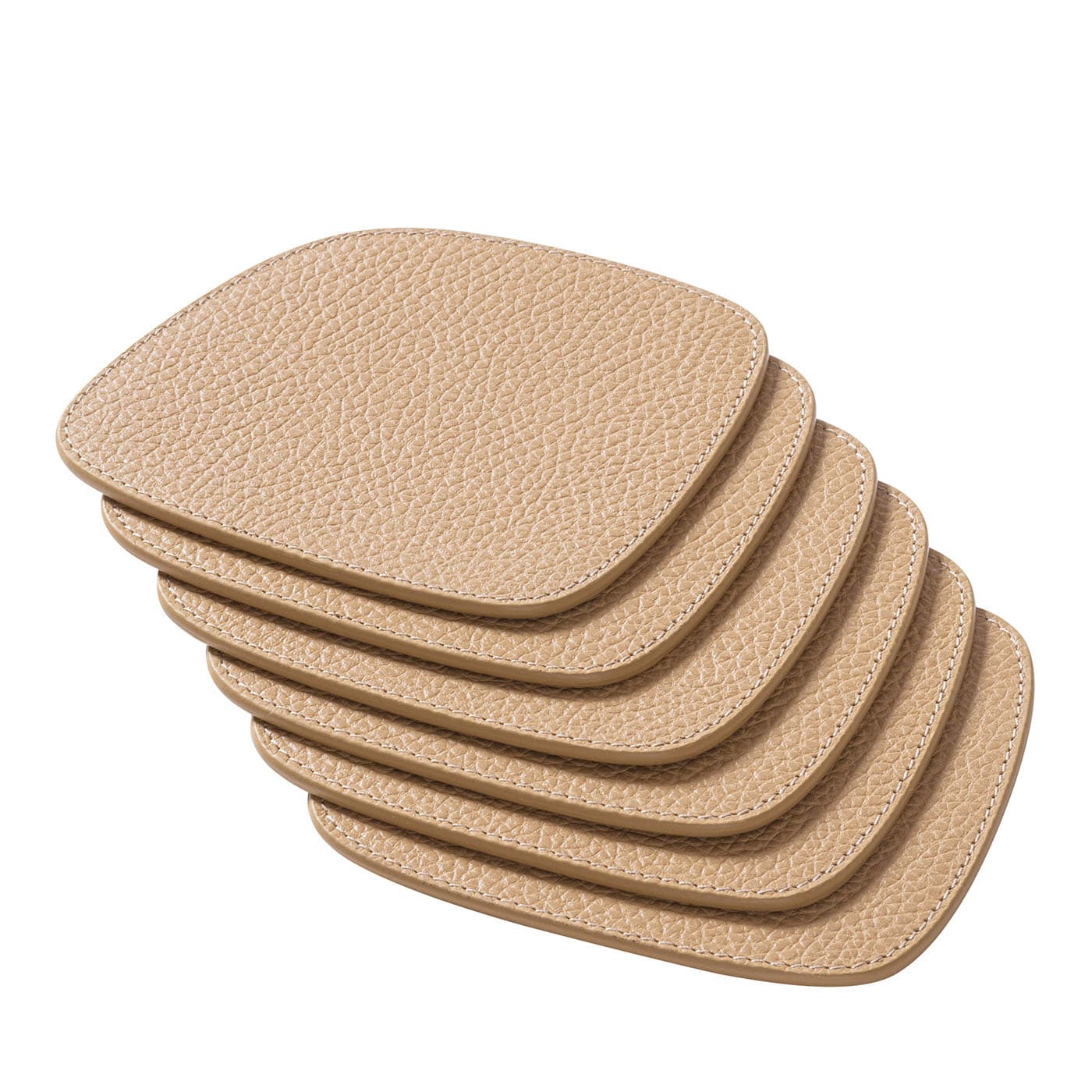 GIOBAGNARA | SET OF 6 MARIS BEIGE LEATHER COASTERS BY KELLY WEARSTLER | $240.00 - Image 1