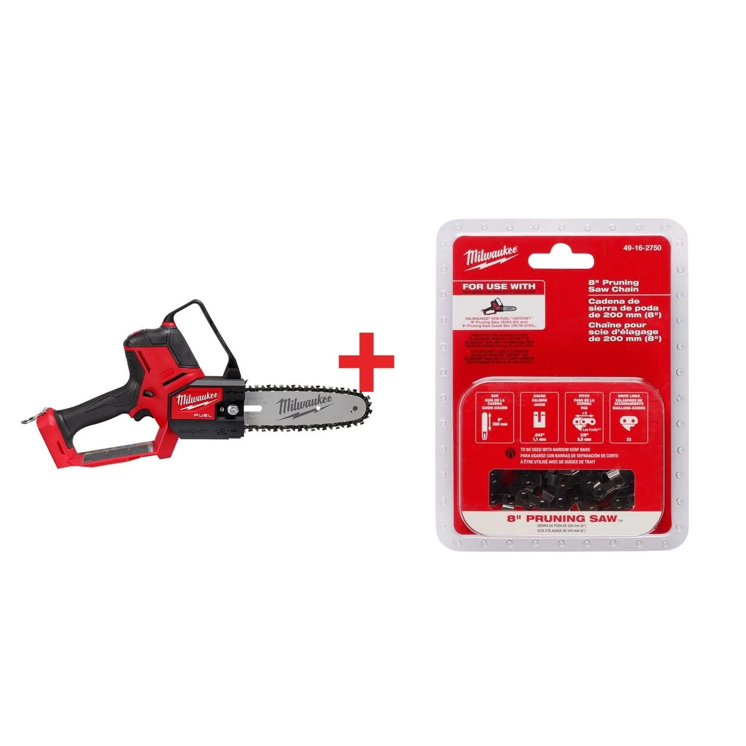 Milwaukee M18 FUEL HATCHET 8″ Pruning Saw with Replacement Chain (Bare Tool)