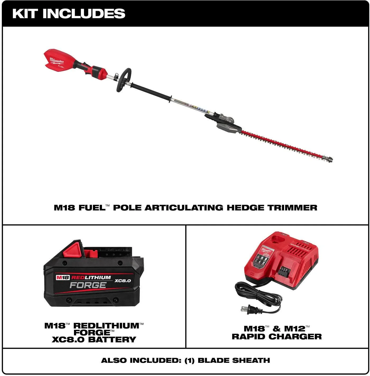 Milwaukee 3012-21 M18 FUEL Pole Articulating Hedge Trimmer 8.0Ah Kit - Image 3