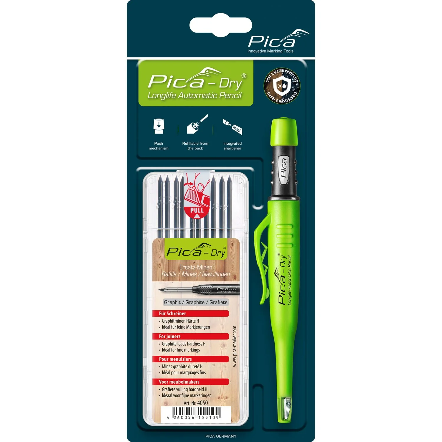 Pica 30405 Dry Pencil w/ Quiver Holder + 10-Pack Lead Refill Bundle - Image 1