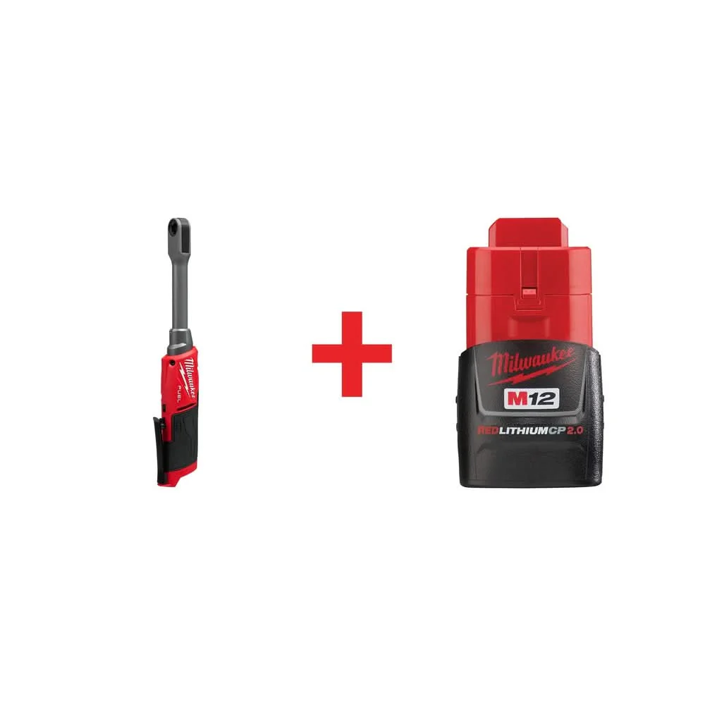 Milwaukee M12 FUEL INSIDER Extended Reach Box Ratchet with M12 REDLITHIUM 2.0Ah Compact Battery Pack - Image 1