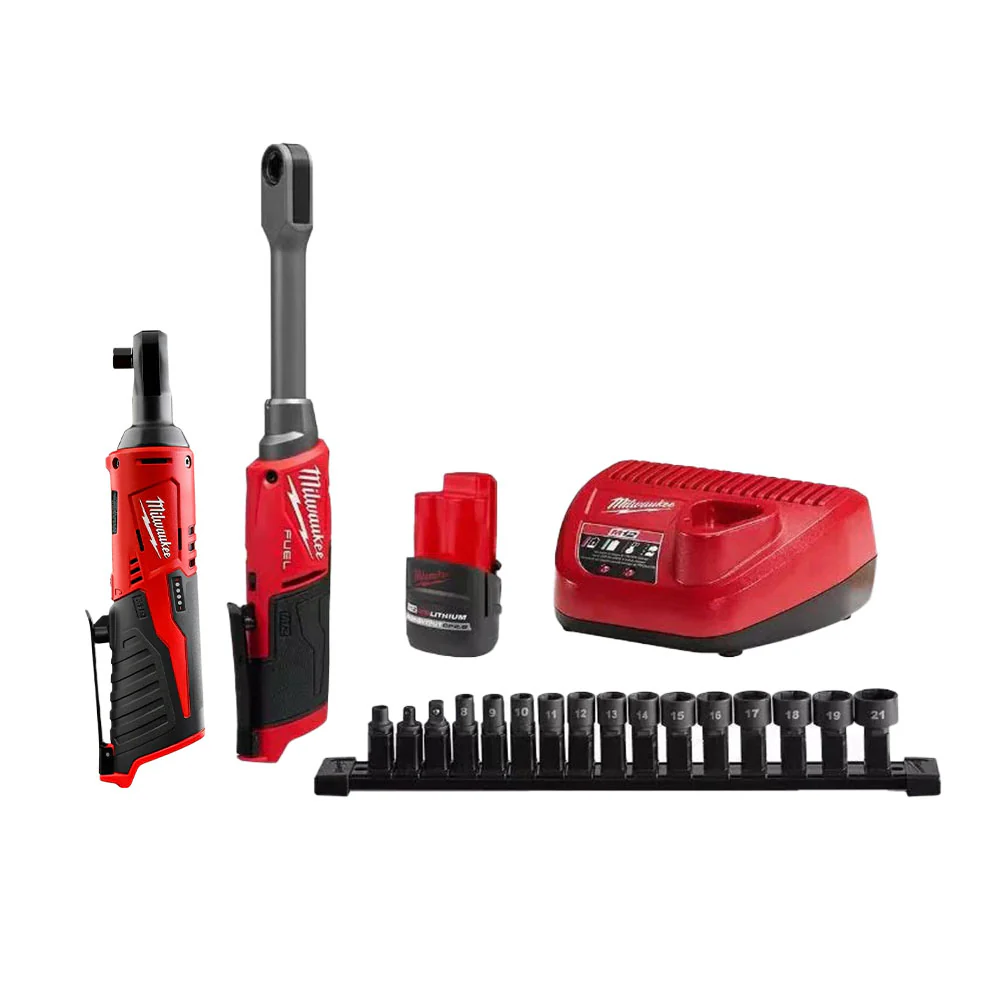 Milwaukee 3050-21 M12 FUEL INSIDER Extended Reach Box Ratchet with 3/8″ Ratchet 2.5Ah Combo Kit